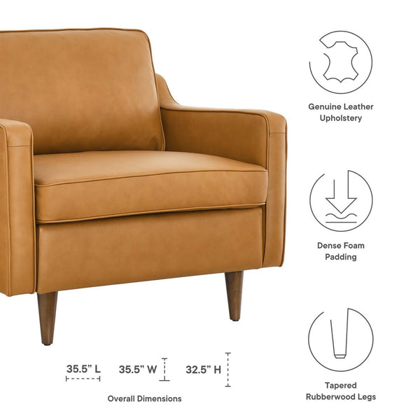 Modway Furniture Impart Upholstered Genuine Leather Armchair - Mid-Century Modern Comfort for Small Spaces Tan EEI-5555-TAN