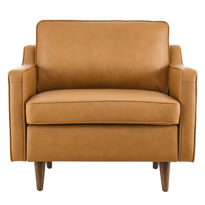 Modway Furniture Impart Upholstered Genuine Leather Armchair - Mid-Century Modern Comfort for Small Spaces Tan EEI-5555-TAN