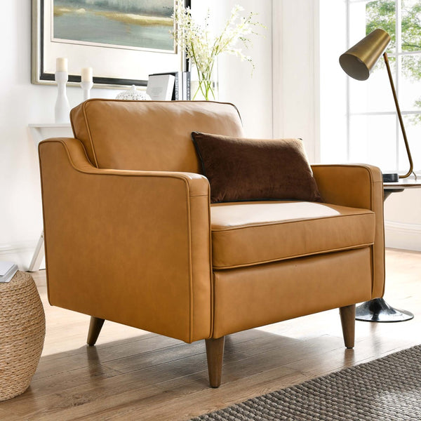 Modway Furniture Impart Upholstered Genuine Leather Armchair - Mid-Century Modern Comfort for Small Spaces Tan EEI-5555-TAN