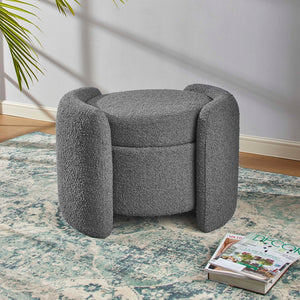 Modway Furniture Nebula Boucle Upholstered Ottoman - Chic Mid-Century Storage Seat for Living Rooms and Bedrooms Charcoal EEI-5561-CHA