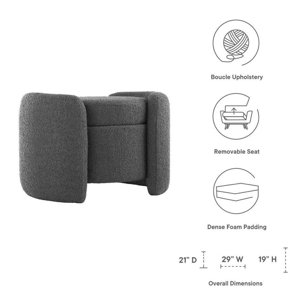 Modway Furniture Nebula Boucle Upholstered Ottoman - Chic Mid-Century Storage Seat for Living Rooms and Bedrooms Charcoal EEI-5561-CHA