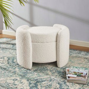 Modway Furniture Nebula Boucle Upholstered Ottoman - Chic Mid-Century Storage Seat for Living Rooms and Bedrooms Ivory EEI-5561-IVO