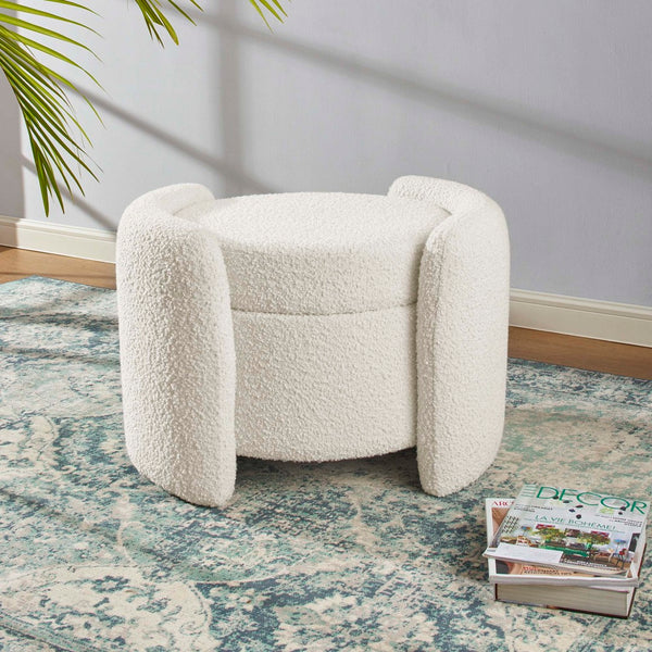 Modway Furniture Nebula Boucle Upholstered Ottoman - Chic Mid-Century Storage Seat for Living Rooms and Bedrooms Ivory EEI-5561-IVO