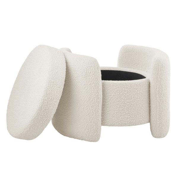 Modway Furniture Nebula Boucle Upholstered Ottoman - Chic Mid-Century Storage Seat for Living Rooms and Bedrooms Ivory EEI-5561-IVO