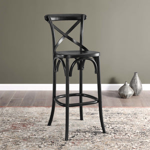 Modway Furniture Gear Bar Stool by Modway - Farmhouse Style, Durable Elm Wood, Comfortable Seating for Modern Spaces Black EEI-5563-BLK