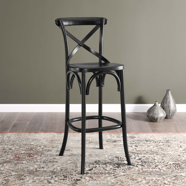Modway Furniture Gear Bar Stool by Modway - Farmhouse Style, Durable Elm Wood, Comfortable Seating for Modern Spaces Black EEI-5563-BLK