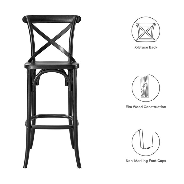 Modway Furniture Gear Bar Stool by Modway - Farmhouse Style, Durable Elm Wood, Comfortable Seating for Modern Spaces Black EEI-5563-BLK