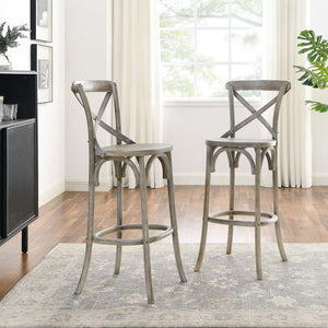 Modway Furniture Gear Bar Stool by Modway - Farmhouse Style, Durable Elm Wood, Comfortable Seating for Modern Spaces Gray EEI-5563-GRY