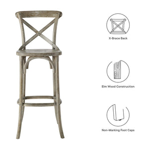 Modway Furniture Gear Bar Stool by Modway - Farmhouse Style, Durable Elm Wood, Comfortable Seating for Modern Spaces Gray EEI-5563-GRY