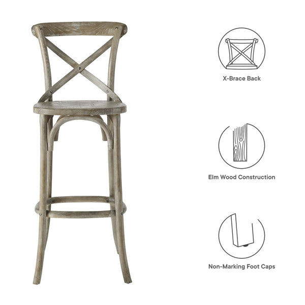 Modway Furniture Gear Bar Stool by Modway - Farmhouse Style, Durable Elm Wood, Comfortable Seating for Modern Spaces Gray EEI-5563-GRY