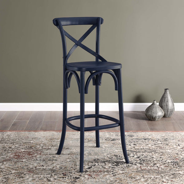 Modway Furniture Gear Bar Stool by Modway - Farmhouse Style, Durable Elm Wood, Comfortable Seating for Modern Spaces Midnight Blue EEI-5563-MID
