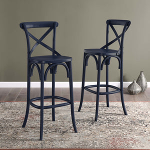 Modway Furniture Gear Bar Stool by Modway - Farmhouse Style, Durable Elm Wood, Comfortable Seating for Modern Spaces Midnight Blue EEI-5563-MID