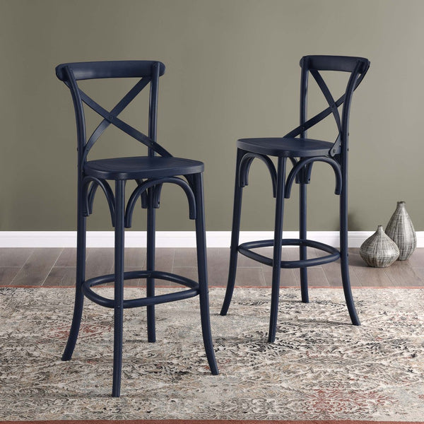Modway Furniture Gear Bar Stool by Modway - Farmhouse Style, Durable Elm Wood, Comfortable Seating for Modern Spaces Midnight Blue EEI-5563-MID