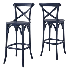 Modway Furniture Gear Bar Stool by Modway - Farmhouse Style, Durable Elm Wood, Comfortable Seating for Modern Spaces Midnight Blue EEI-5563-MID