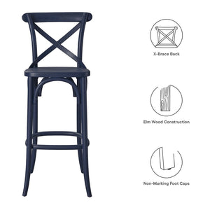 Modway Furniture Gear Bar Stool by Modway - Farmhouse Style, Durable Elm Wood, Comfortable Seating for Modern Spaces Midnight Blue EEI-5563-MID