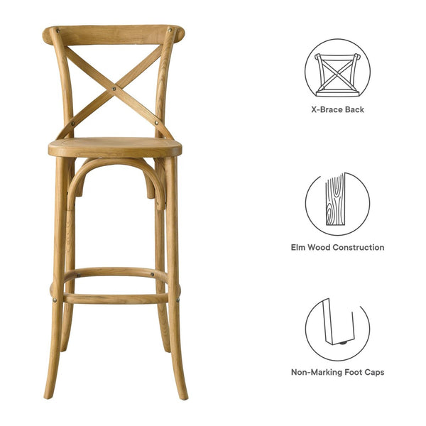 Modway Furniture Gear Bar Stool by Modway - Farmhouse Style, Durable Elm Wood, Comfortable Seating for Modern Spaces Natural EEI-5563-NAT