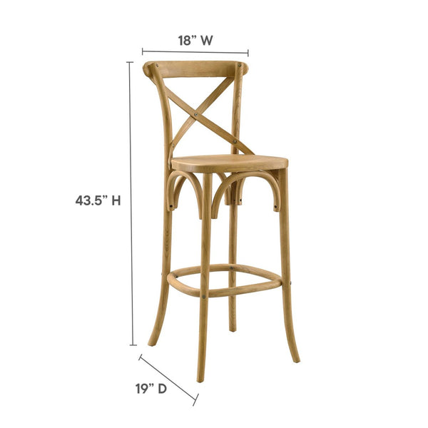 Modway Furniture Gear Bar Stool by Modway - Farmhouse Style, Durable Elm Wood, Comfortable Seating for Modern Spaces Natural EEI-5563-NAT