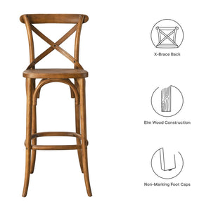 Modway Furniture Gear Bar Stool by Modway - Farmhouse Style, Durable Elm Wood, Comfortable Seating for Modern Spaces Walnut EEI-5563-WAL