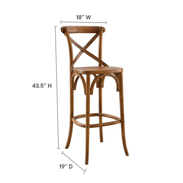 Modway Furniture Gear Bar Stool by Modway - Farmhouse Style, Durable Elm Wood, Comfortable Seating for Modern Spaces Walnut EEI-5563-WAL