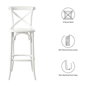 Modway Furniture Gear Bar Stool by Modway - Farmhouse Style, Durable Elm Wood, Comfortable Seating for Modern Spaces White EEI-5563-WHI