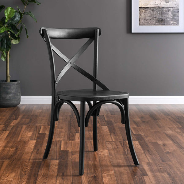 Modway Furniture Gear Dining Side Chair by Modway - Timeless Wood Design with Cushioned Comfort and Versatile Style Black EEI-5564-BLK