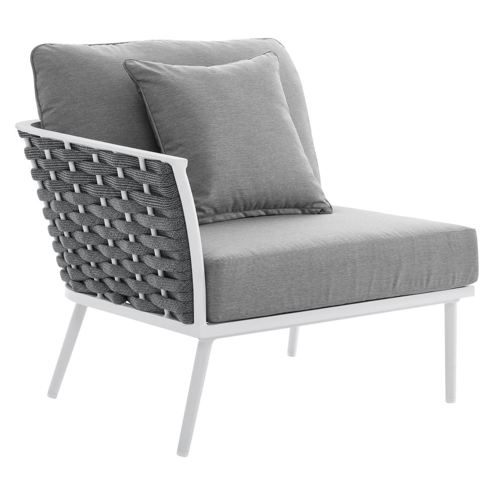 Modway Furniture Stance Outdoor Left-Facing Armchair - Modern Aluminum Frame with Water-Resistant Cushions & Rope Detail EEI-5565-WHI-GRY