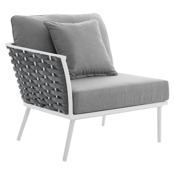 Modway Furniture Stance Outdoor Left-Facing Armchair - Modern Aluminum Frame with Water-Resistant Cushions & Rope Detail EEI-5565-WHI-GRY