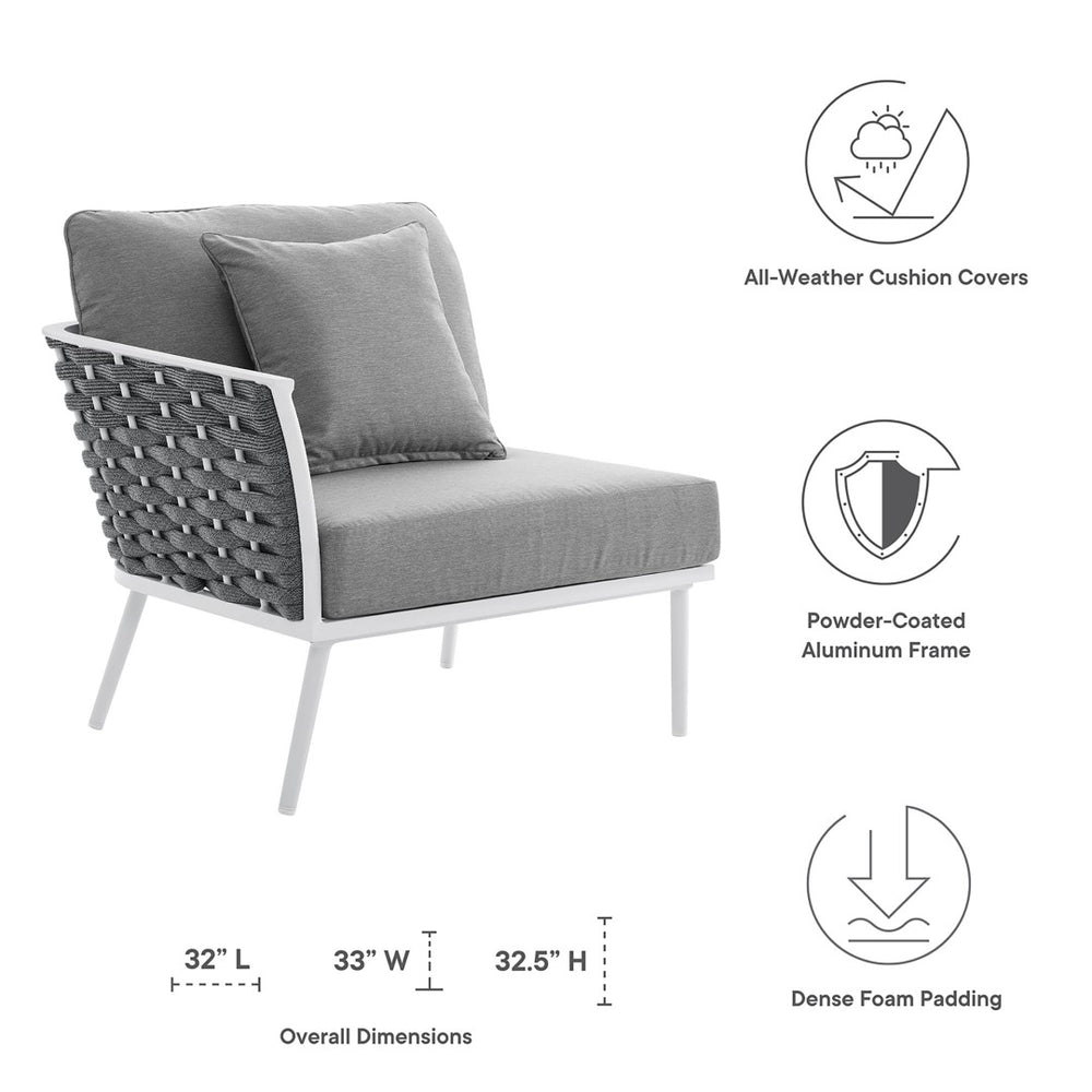 Modway Furniture Stance Outdoor Left-Facing Armchair - Modern Aluminum Frame with Water-Resistant Cushions & Rope Detail EEI-5565-WHI-GRY
