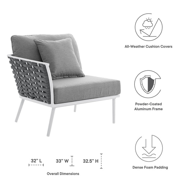 Modway Furniture Stance Outdoor Left-Facing Armchair - Modern Aluminum Frame with Water-Resistant Cushions & Rope Detail EEI-5565-WHI-GRY