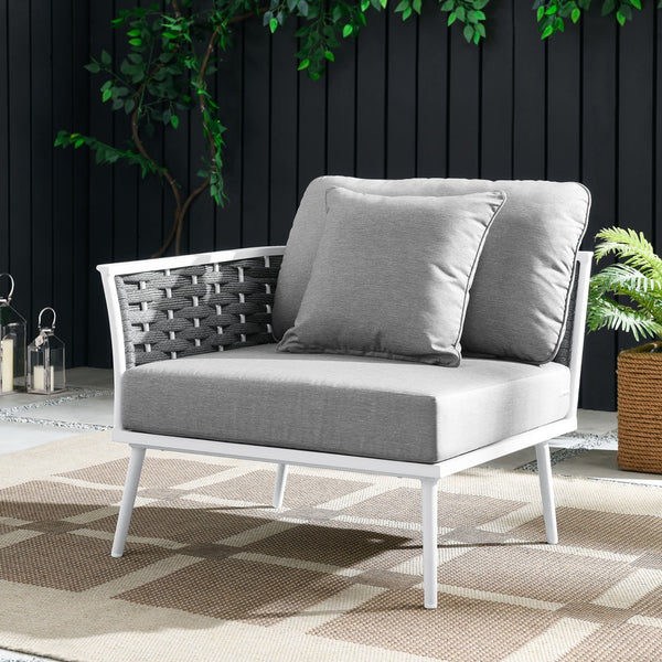 Modway Furniture Stance Outdoor Left-Facing Armchair - Modern Aluminum Frame with Water-Resistant Cushions & Rope Detail EEI-5565-WHI-GRY