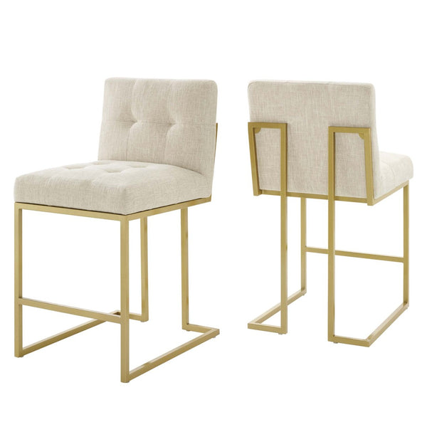 Modway Furniture Privy Upholstered Fabric Counter Stool Set of 2 - Modern Glamour for Chic Dining and Entertaining Gold Beige EEI-5571-GLD-BEI