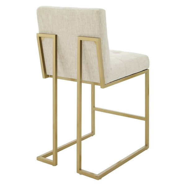 Modway Furniture Privy Upholstered Fabric Counter Stool Set of 2 - Modern Glamour for Chic Dining and Entertaining Gold Beige EEI-5571-GLD-BEI