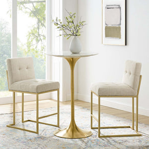 Modway Furniture Privy Upholstered Fabric Counter Stool Set of 2 - Modern Glamour for Chic Dining and Entertaining Gold Beige EEI-5571-GLD-BEI