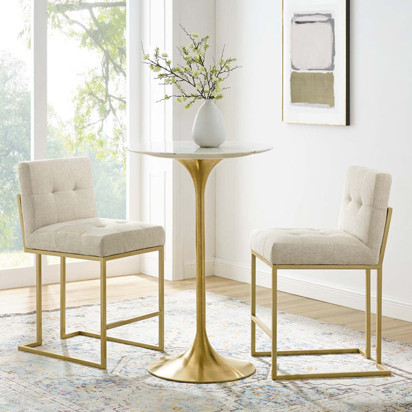 Modway Furniture Privy Upholstered Fabric Counter Stool Set of 2 - Modern Glamour for Chic Dining and Entertaining Gold Beige EEI-5571-GLD-BEI