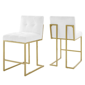 Modway Furniture Privy Upholstered Fabric Counter Stool Set of 2 - Modern Glamour for Chic Dining and Entertaining Gold White EEI-5571-GLD-WHI