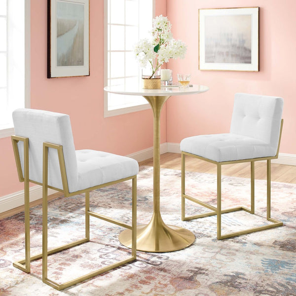 Modway Furniture Privy Upholstered Fabric Counter Stool Set of 2 - Modern Glamour for Chic Dining and Entertaining Gold White EEI-5571-GLD-WHI