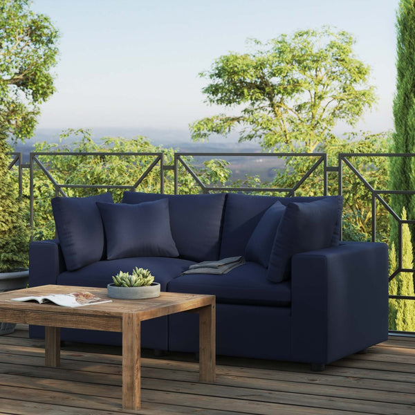 Modway Furniture Commix Overstuffed Outdoor Patio Loveseat - Plush Comfort, Weather-Resistant, Durable Design for Relaxing Navy EEI-5576-NAV
