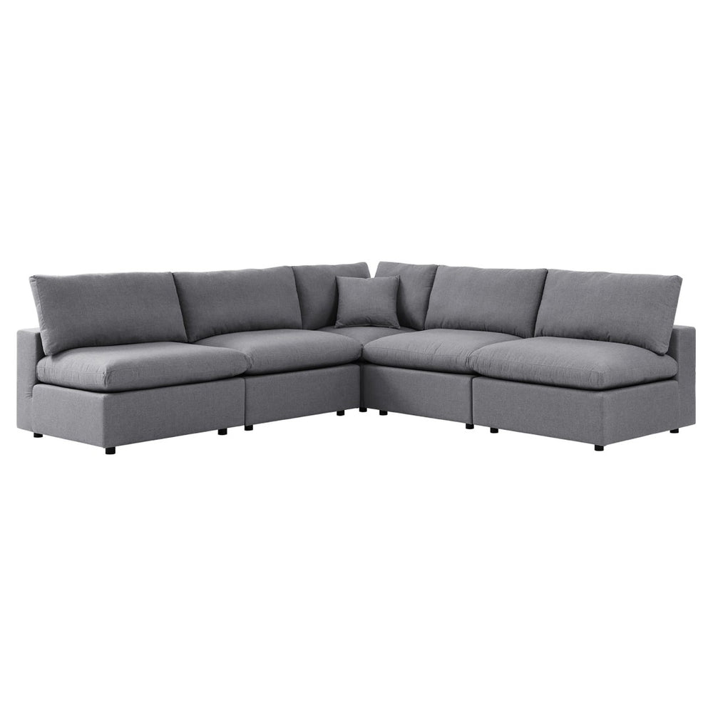 Modway Furniture Commix 5-Piece Sunbrella® Outdoor Sectional Sofa Set for Stylish, Comfortable Lounging and Entertaining Gray EEI-5588-SLA