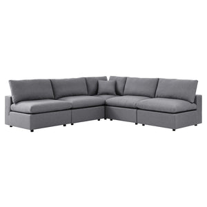 Modway Furniture Commix 5-Piece Sunbrella® Outdoor Sectional Sofa Set for Stylish, Comfortable Lounging and Entertaining Gray EEI-5588-SLA
