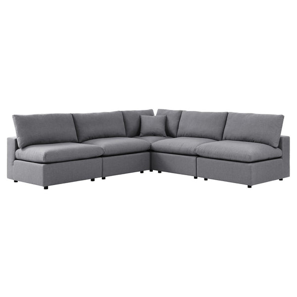 Modway Furniture Commix 5-Piece Sunbrella® Outdoor Sectional Sofa Set for Stylish, Comfortable Lounging and Entertaining Gray EEI-5588-SLA