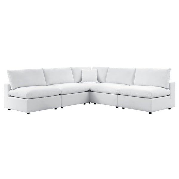 Modway Furniture Commix 5-Piece Sunbrella® Outdoor Sectional Sofa Set for Stylish, Comfortable Lounging and Entertaining White EEI-5588-WHI