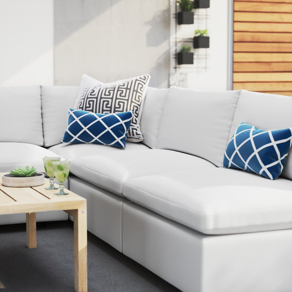 Modway Furniture Commix 5-Piece Sunbrella® Outdoor Sectional Sofa Set for Stylish, Comfortable Lounging and Entertaining White EEI-5588-WHI