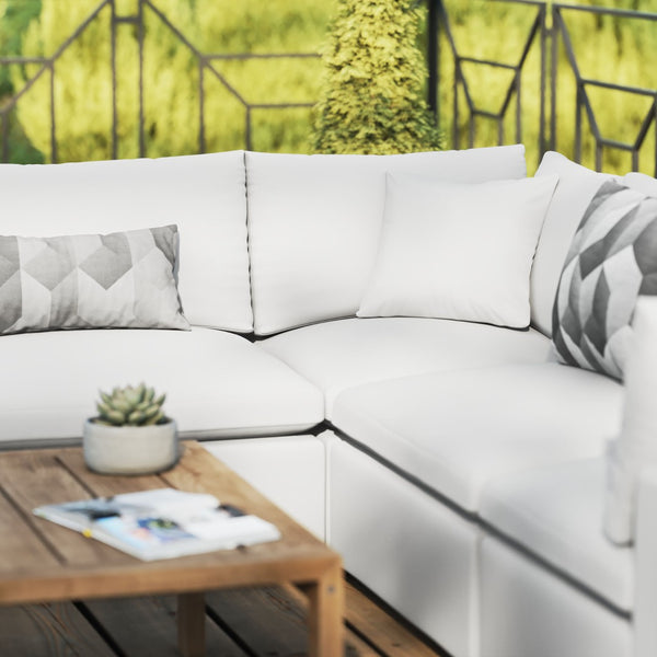 Modway Furniture Commix 5-Piece Outdoor Patio Sectional Sofa – Comfortable, Modular Design for Stylish Entertaining White EEI-5589-WHI