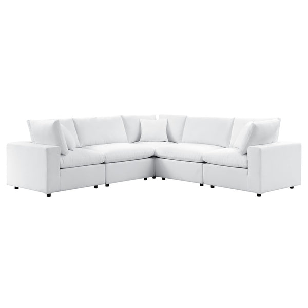 Modway Furniture Commix 5-Piece Sunbrella® Outdoor Sectional Sofa - Modern, Durable, All-Weather Comfort for Patios White EEI-5590-WHI