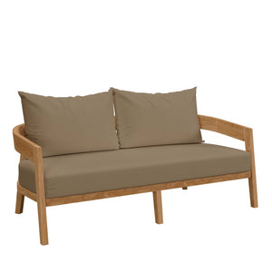 Modway Furniture Brisbane Teak Wood Outdoor Patio Loveseat – Durable Comfort with Weather-Resistant Cushions for Relaxation Natural Light Brown EEI-5601-NAT-LBR