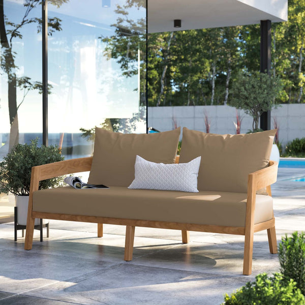 Modway Furniture Brisbane Teak Wood Outdoor Patio Loveseat – Durable Comfort with Weather-Resistant Cushions for Relaxation Natural Light Brown EEI-5601-NAT-LBR