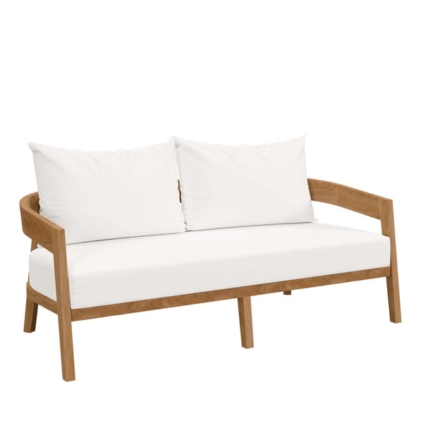 Modway Furniture Brisbane Teak Wood Outdoor Patio Loveseat – Durable Comfort with Weather-Resistant Cushions for Relaxation Natural White EEI-5601-NAT-WHI