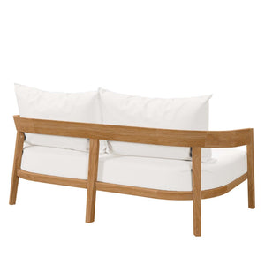 Modway Furniture Brisbane Teak Wood Outdoor Patio Loveseat – Durable Comfort with Weather-Resistant Cushions for Relaxation Natural White EEI-5601-NAT-WHI