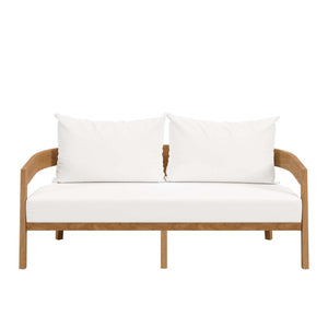Modway Furniture Brisbane Teak Wood Outdoor Patio Loveseat – Durable Comfort with Weather-Resistant Cushions for Relaxation Natural White EEI-5601-NAT-WHI