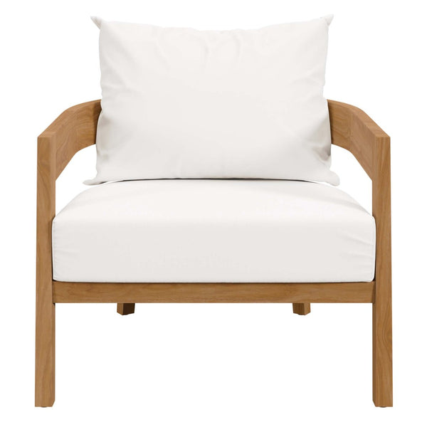 Modway Furniture Brisbane Teak Wood Outdoor Patio Armchair – Modern Comfort with Durable Weather-Ready Cushions Natural White EEI-5602-NAT-WHI